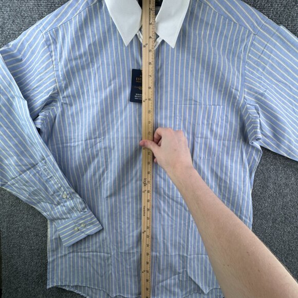 NWT Club Room Men’s 15.5 32/33 Striped Blue Yellow White Collar Button Up Shirt - Picture 2 of 13